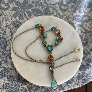 Vintage-Inspired Teal and Amber Drop Necklace